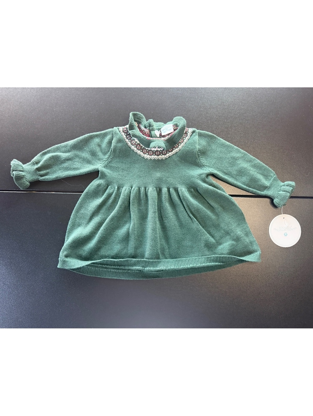 Edgehill Collection Newborn Baby Girl Green Fair Isle Knit Sweater Dress NWT